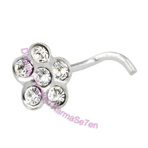 Jewelled Flower - Clear  - Silver Nose Stud